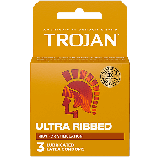 [72028141] Condones de látex lubricados Trojan Ultra Ribbed (3 unidades/caja)