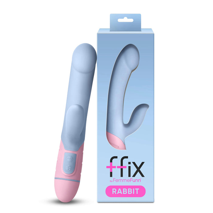FemmeFunn FFIX Vibrador tipo conejo de silicona impermeable con doble estimulación y vibración en el punto G (azul claro)